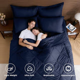 HEVUMYI Navy Blue Queen Comforter Set - 7-Piece All Season Bed in a Bag Queen, Ultra Soft Bedding Set with Comforter, Flat Sheet, Fitted Sheet, Pillowcases, Pillow Shams, Navy Blue HEVUMYI