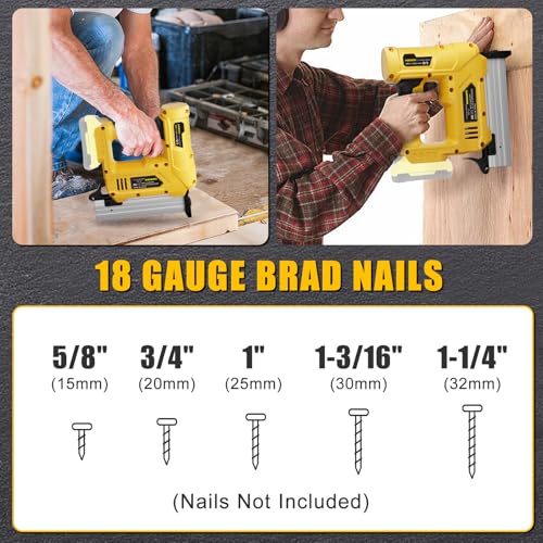 Cordless Nail Gun for DEWALT 20V MAX Battery, 18GA 5/8 to 1-1/4 Inch, 2 in 1 Brad Nailers, Brushless Motor, 2 Mode, Lightweight and Ergonomic for Home Improvement, DIY and Wood Workpieces (To - WoodArtSupply