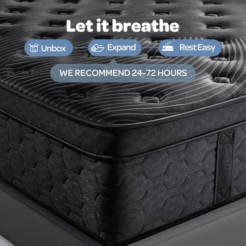 OhGeni 14 Inch Cooling Queen Size Mattress, Hybrid Gel-infused Memory Foam Bed Mattresses in a Box, Medium Feel Cool Top Fabric,Individual Pocket Spring, 3-Zone design & Reinforced Edge Support, Black OhGeni