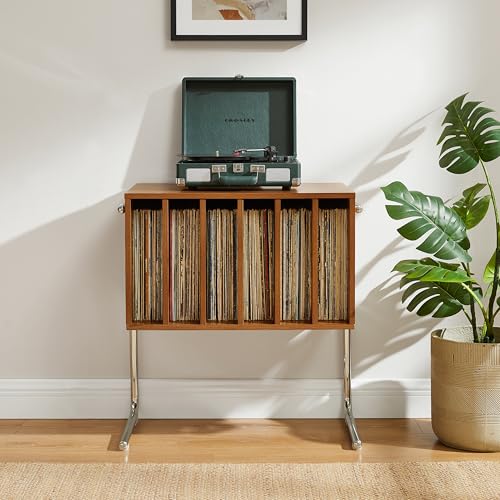 Crosley Furniture Lily Record Player Stand with Vinyl Storage, Stores up to 90 Records, Turntable Stands, Walnut Crosley Furniture