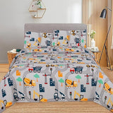 MK Collection Sheet Set Kids Teens Excavator Trucks Yellow Navy Blue Grey Red White Luxury Sheet Set New (Queen) MK Home