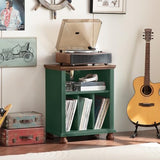 Joaxswe Record Player Stand with Vinyl Record Storage, 24" Wide Mid-Century Record Player Table Up to 200 Albums,Large Wood Turntable Stand Cabinet Dispaly Shelf for Living Room,Bedroom,Green Joaxswe