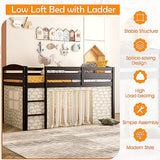 KOTEK Twin Loft Bed, Solid Wood Low Loft Bed for Kids with Ladder & Guard Rails, No Box Spring Needed, Space-Saving Loft Bed Frame for Boys & Girls (Espresso) KOTEK