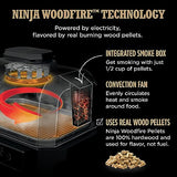 Ninja, Woodfire Pro XL Outdoor Grill & Smoker, Thermometer, 4-in-1 Master Grill, BBQ Smoker, Outdoor Air Fryer, Bake, Portable, Electric Grill, Dark Grey, OG850 Ninja