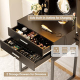 Besiost Small Vanity Desk with Hutch and Drawers, Black Makeup Vanity Desk with Charging Station, Vanity Table Dressing Table with LED Lights, Vanity Desk No Mirror with Pegboard for Girls Women, 24" Besiost