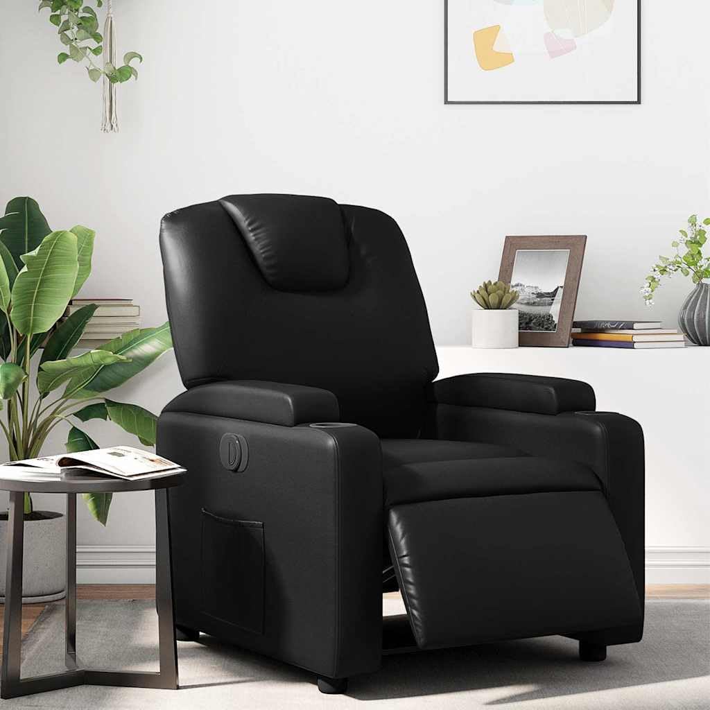 vidaXL Black Faux Leather Electric Recliner Chair - Motorized Reclining Armchair with Cup Holders for Living Room/Office vidaXL