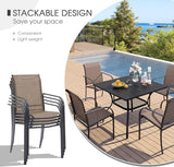 VICLLAX 5 Pieces Patio Dining Set, Outdoor Furniture Set includes 1 Square Patio Table and 4 Stackable Patio Sling Chairs, Outdoor Table and Chairs for Outsides, Walnut Table and Brown Chairs VICLLAX