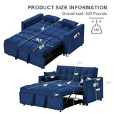SumKea 55'' 3-in-1 Sleeper Loveseat, 2-Seater Pull Out Couch, Velvet Futon Sofa Adjustable Backrest, Reclining Sofa Bed with Pillows, Pockets, Perfect for Small Spaces, Living Room Furniture, Blue SumKea