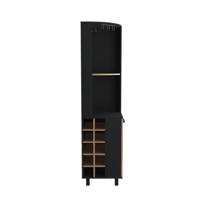 Tuhome Kaia Corner Bar Cabinet, Two Shelves, Ten Built-in Wine Rack, Single Door Cabinet, Two Interior Shelves, Black/Pine