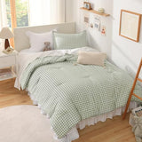 Andency Sage Gingham Comforter Set Full(79x90Inch), Green Checkered Grid Plaid Buffalo Bed Set for Girls Boys Kids Teens, 3 Pieces Lightweight Microfiber Geometric Preppy Bedding Andency