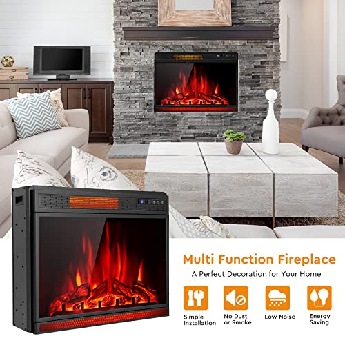 COSTWAY Electric Fireplace Insert 28-Inch Wide, 900/1350W Recessed and Freestanding Heater with Remote Control, 3 Flame Colors, 4 Brightness, Adjustable Temperature, Electric Fireplace for Indoor Use COSTWAY