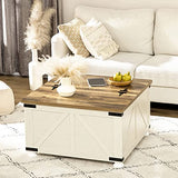 HOMCOM Farmhouse Coffee Table, Square Coffee Table with Storage for Living Room, Center Table with Hinged Flip Lift Top and Hidden Space, Antique White HOMCOM