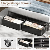 Furnulem Queen Bed Frame with Adjustable Headboard, Upholstered Bed with 2 Storage Drawers, Built-in USB Charging Station & LED Lights, Platform Bedframe with Metal Slats, No Spring Box Needed, Grey Furnulem