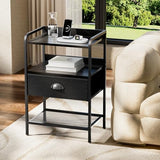 Night Stand with 1 Fabric Drawer and Sturdy Metal Frame, Modern Bedside Table Lightweight & Durable -55LB Load Capacity, Wear-Resistant & Easy-Clean Surface, Black YEYSHAOM