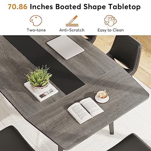 LITTLE TREE 6 FT Conference Room Table, 70.86L x 35.43W x 29.52H Inches Boat Shaped Meeting Seminar Boardroom Table. Gray - WoodArtSupply