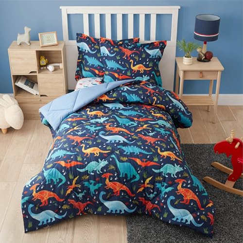 PPOLCA Twin Dinosaur Kids Bedding Set for Boys, 2 Pieces Twin Dinosaur Kids Comforter Sets for Boys, Super Soft Lightweight for All Seasons, Includes 1 Comforter (66"x86") and 1 Pillowcase(20"x26"+2") PPOLCA
