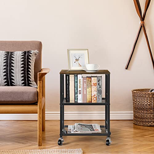 OYEAL Night Stand Industrial End Table with Storage Shelf Farmhouse Sofa Side Table for Small Spaces, Bedside Table for Living Room Bedroom, Stable Metal Frame,Rustic Brown OYEAL