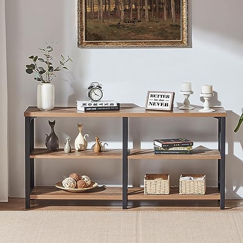 Rustic Oak 3-Tier Console Table with Storage Shelves – Versatile Entryway or Sofa Table by IBF - WoodArtSupply