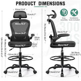 Drafting Chair, Tall Office Chair with 3D Lumbar & Head Support, Ergonomic Mesh Standing Desk Chair with Footring, Comfy Extended High Desk Chair with Flip-Up Arms & Hanger,Black AtHope
