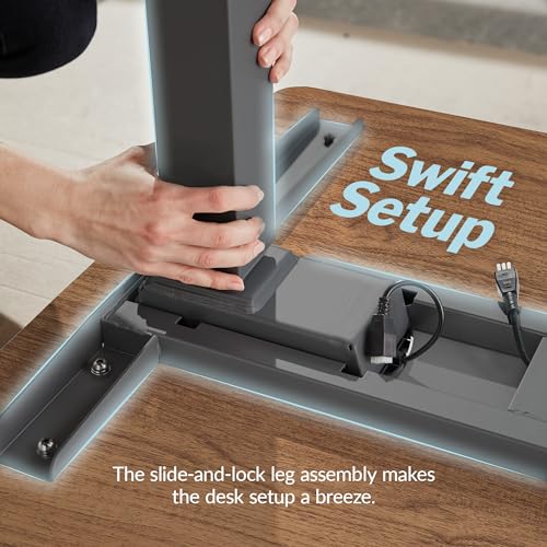 Vari ComfortEdge 80x60 L-Shape Electric Standing Desk – Height Adjustable Sit-Stand VariDesk for Corner Office with Reversible Left/Right Design + Walnut Top/Slate Legs (Ships in 3 Boxes) Vari