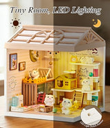Tkmango Cat Pet Life Shop DIY Miniature House Kit with Roof & LED Light, Stackable & Connectable Dollhouse Kit with Dustproof Door, Creative DIY Crafts Building Toy Gift for Adults Teens