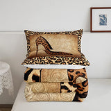 Leopard High Heels Comforter Set King Size Romantic Mandala Floral Bedding Set 3pcs for Kids Girls Women Adult Room Decor Wild Animals Skin Quilt Set Fashion Brown Duvet Insert,2 Pillowcases Castle Fairy
