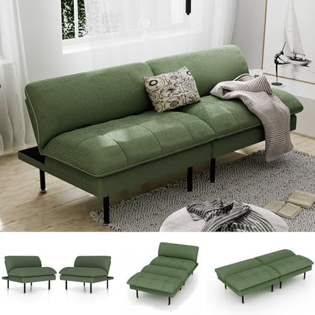 Ribilake 70" Futon Sofa Bed, 4 in 1 Multi-Function Couch Sleeper with Adjustable Backrest, Modern Convertible Futon, Recliner Small Loveseat for Living Room, Dorm, Green Ribilake