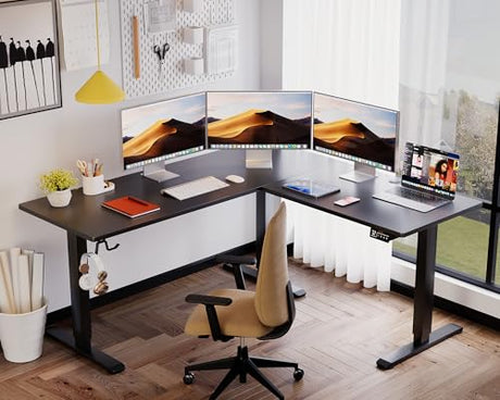 L Shaped Standing Desk Adjustable Height, Electric Corner Standing Desk, Sit Stand Computer Table with Memory Controller for Home (Black, 55 Inch) Homall
