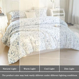 EAVD Blue Floral Comforter Set Twin/Twin XL White Soft Microfiber 3-Pieces Boho Botanical Flower Bedding Comforter Set for Girls with 2 Pillowcases Cute Fresh Botanical Bedding Set for All-Season EAVD
