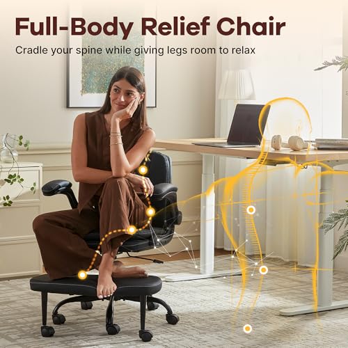 AreShark Cross Legged Office Chair: ADHD Criss Cross Desk Chair with Wheels & Stretchable Rotating Footrest - Height Adjustable Wide Yoga Kneeling Meditation Chair with Flip-up Armrests Back Support AreShark