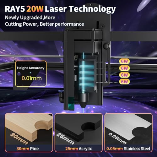 Longer RAY5 20W Laser Engraver with Air Pump,440mm*440mm Honeycomb, Y-axis Rotary Roller 360° Rotation with Bracket，8Pcs Laser Engraver Raiser Laser，DIY Engraver Tool for Metal/Glass/Wood QFLONGER