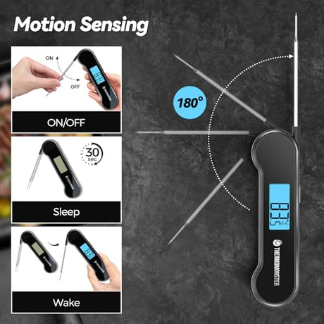 0.5 Sec Instant Read Meat Thermometer Digital with ±0.5℉ Precision, Food Thermometer for Cooking Kitchen Gadgets, Oven Grill Candy BBQ Essentials Accessories, Gifts for Him Dad Men Birthday, Black ThermoMonster