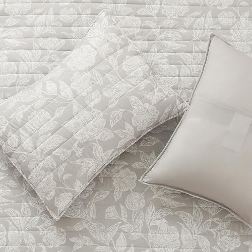 HORIMOTE HOME Floral Quilt Set King Size 3 Pieces, Taupe Flower Fine Printed Reversible Botanical Bedspreads Bedding Sets, Soft and Lightweight Bed Coverlet for All Season HORIMOTE HOME