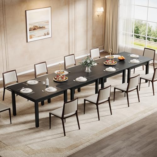 Tribesigns Commercial Dining Table Set of 6 for 10-14 People, 39.4'' Square Farmhouse Kitchen Table for Restaurants, Modern Dining Desk with Solid Wood Legs for Cafe, Kitchens, Bakery (Pure Black) Tribesigns