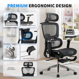 hujusko Mesh Ergonomic Office Chair with 6D Armrests,High Back Mesh Gaming Chair with Lumbar Support,Adjustable 3D Headrest for Home Office Desk Chair(Executive, Black) hujusko