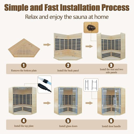Homsido 3-4 Person Far Infrared Sauna, Hemlock Indoor Corner Sauna Room Home Sauna with Low EMF Far Infrared Carbon Panel Tempered Glass Door,Bluetooth Speakers Chromotherapy Lights（220V, 2880W） Homsido