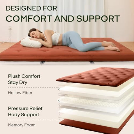 ZonLi Japanese Floor Futon Mattress Twin Size 75"x 39", 100% Cotton Cover 2.5'' Thicken Tatami Mattress, Foldable Sleeping Pad, Portable Dormitory Tatami Mat, Roll Up Floor Lounger Bed for Adult ZonLi