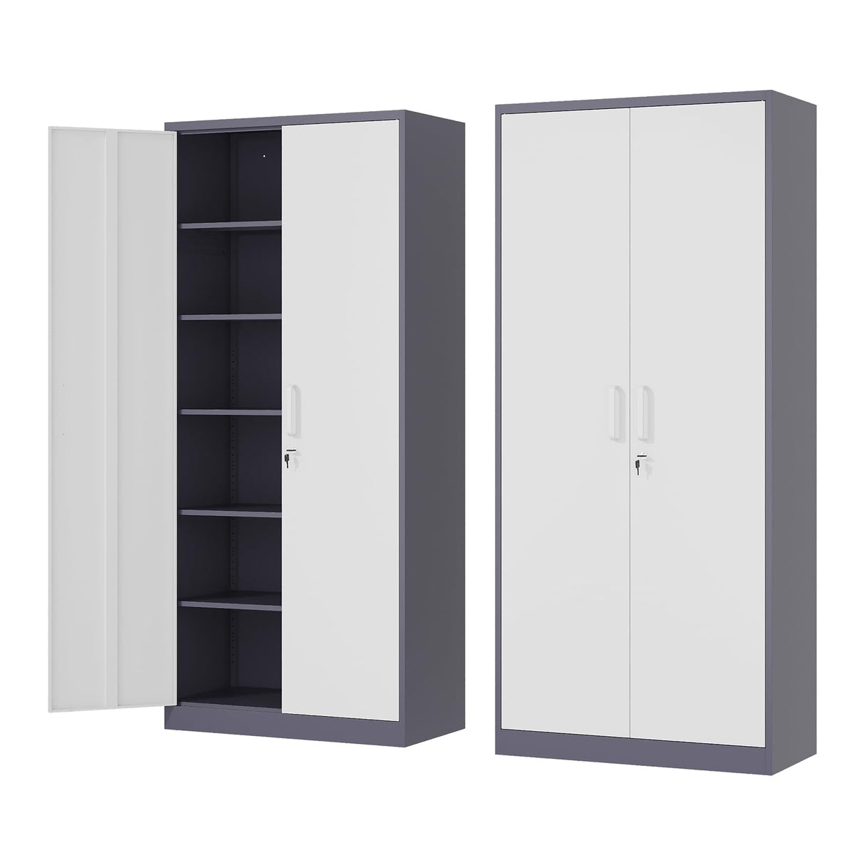 Fesbos Metal Storage Cabinet-72” Tall Steel File Cabinets with Lockable Doors and 5 Adjustable Shelves-Gray&White Steel Storage Cabinet for Home, School, Office, Garage Fesbos