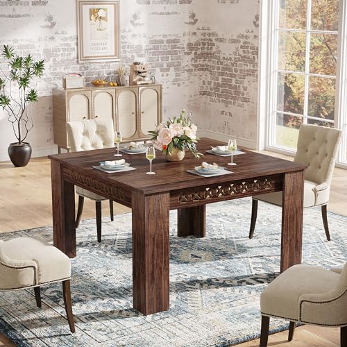 Tribesigns 43" Square Dining Table for 4, 2-4 Person Farmhouse Wood Dining Room Table (Rustic Brown, Heavy Duty Legs) - WoodArtSupply