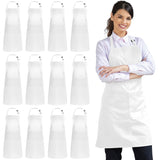 Syntus 12 Pack Bib Apron, Unisex Aprons Adjustable Waterdrop Resistant with 2 Pockets Cooking Kitchen Apron for Chef, BBQ Drawing Apron Bulk, White Syntus