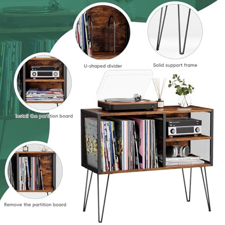 Vfelf Record Player Stand, Record Player Table with Vinyl Storage Holds up to 230 Albums Storage Cabinet Turntable Stand Album Shelf and Holder Vfelf