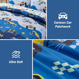 A Nice Night 5Pcs Bed in A Bag Cartoon Cartoon Car Kids Comforter Set Construction Bedding Set, Race Car Motorcycle Truck Pickup Printed, Twin,Dark Blue A Nice Night
