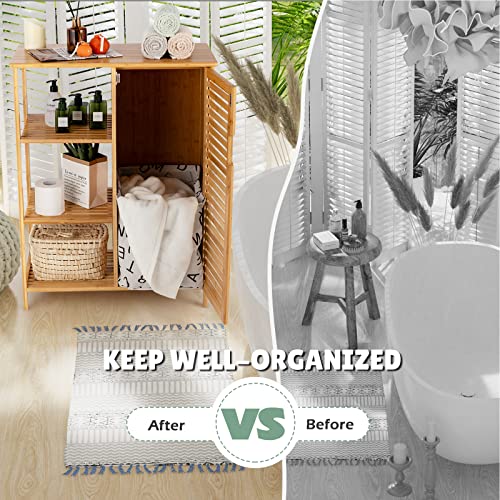 Giantex Bathroom Storage Cabinet Bamboo Floor Cabinet Free Standing Organizer, with 3-Tier Open Shelf & Multipurpose Closed Compartments for Kitchen, Living Room Giantex
