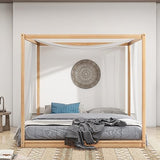 Favfurish Natural King Size Canopy Platform Bed Frame with Support Legs Favfurish