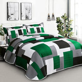 Tyrot 3 Piece Green Quilt Set Full/Queen Size Christmas Green Black Geometric Reversible Bedding Set Microfiber Lightweight Bedspread Coverlet with 2 Shams Modern Bed Cover for All Season, 90''x96'' Tyrot