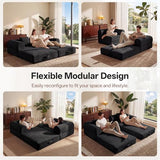 LunaHush 74.8’’ Boneless Modular Convertible Sofa Bed, Fold-Out Floor Couch Loveseat, All-Foam Futon Mattress Couch, Corduroy Sleeper Sofa for Living Room & Small Spaces, No Assembly Required, Black LunaHush