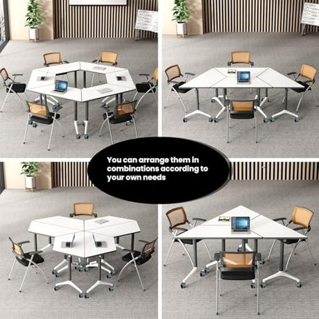 Folding Conference Tables,47.2x23.6x29.5in Modern Conference Room Tables Seminar Mobile Training Tables,with Caster Modular Flip Top Meeting Table for Office Conference Room (Trapezoid, 4 Pack) Crevew