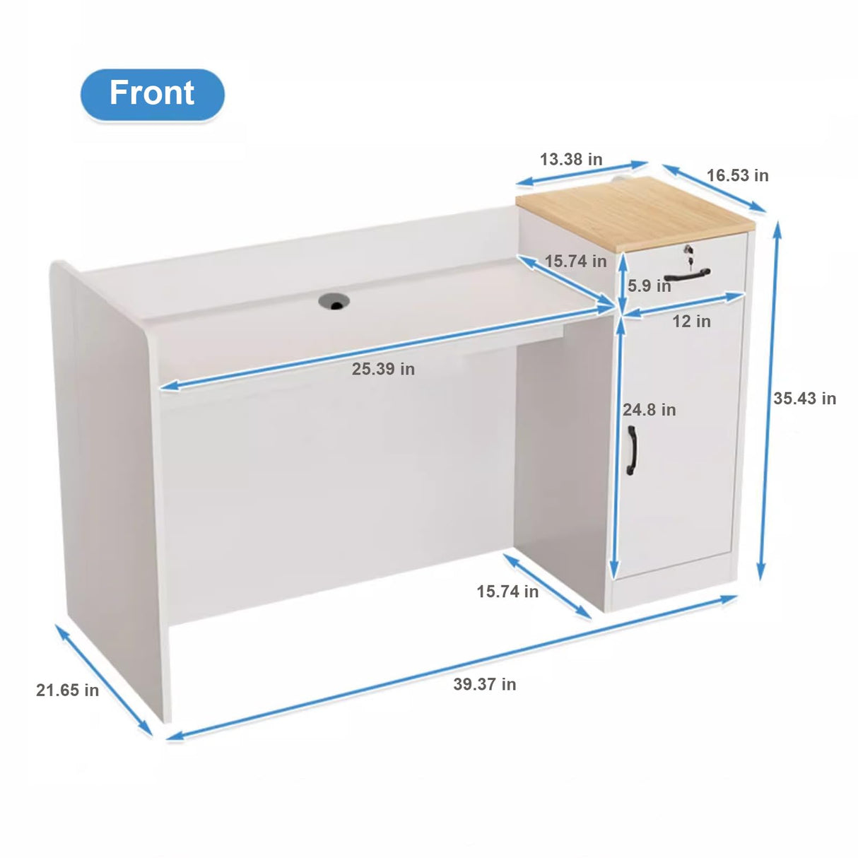 Small Reception Desk, Retail Counter with Outer Display Shelf & Lockable Drawer, Modern Front Desk Reception Room Table, Checkout Table for Lobby, Shop, Home Office (Right Hand Cabinet, 39.37 in) ZWDMAER
