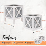 Autumn Alley Farmhouse Front Porch Planters Set of 2 Stand with Galvanized Corrugated Metal Planters for Outdoors/Indoors - Rustic Wood Square Planters Box on Legs – Charming Farmhouse Décor, White Autumn Alley