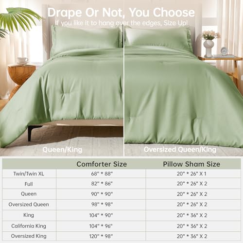 MUXHOMO Green Full Comforter Sets, All Season Ultra Soft Down Alternative Bedding - 3 Piece Lightweight Bed Set Includes 1 Comforter (82"x86") and 2 Pillow Shams (20"x26")